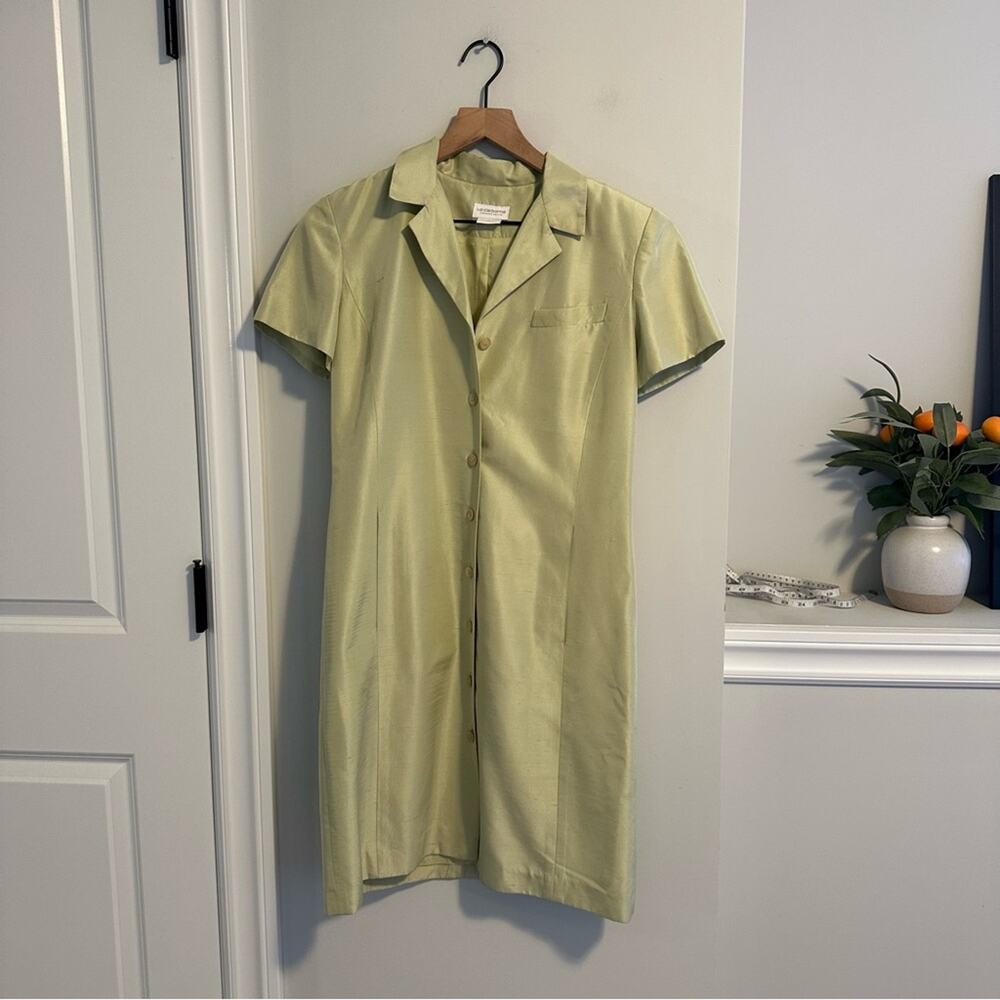 Vintage Liz Claiborne Green Raw Silk Button Front Mini Dress XS - Picture 9 of 14